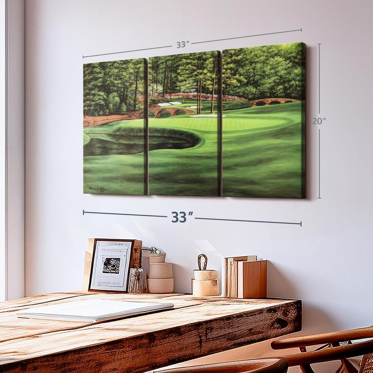 ElephantStock Augusta National 11th Hole I Wall Art - Horizontal Canvas - 3-Piece Living Room Wall Decor - Painting Sports Canvas Print - Green and Brown Decor for Wall by Marci Rule - 33" X 20"