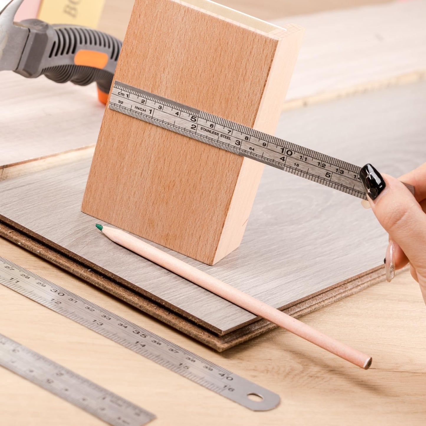 Mr. Pen- Stainless Steel Ruler, 3 pcs, 6", 12", 16", Imperial & Metric Measurements, Metric Metal Ruler Set, Metal Rulers