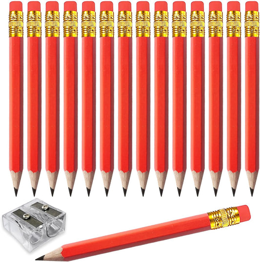 Adhere 25pcs Golf Pencils with eraser Hexagon Wooden Pencils Graphite 2B for Golf Event Scoring,Classroom,Wedding,Company Meetings,Pew, Pocket (Red)