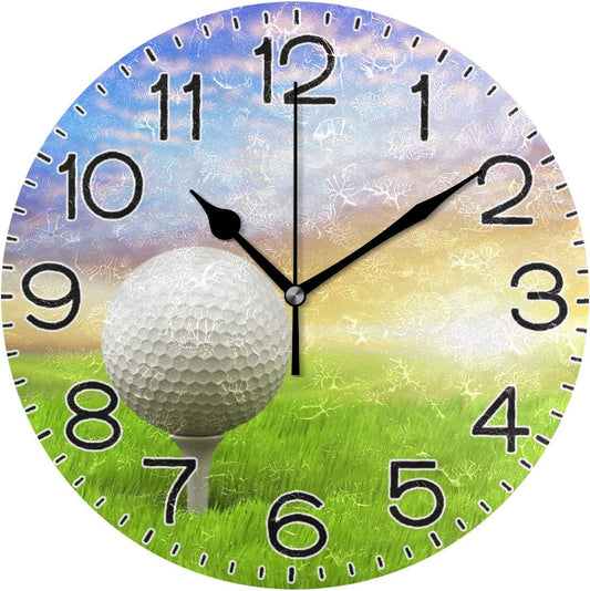 Evening Golf Wall Clock Battery Operated Non Ticking Silent Quartz Analog Rustic Farmhouse Round Clock Retro Decor for Home Kitchen Living Room Bathroom