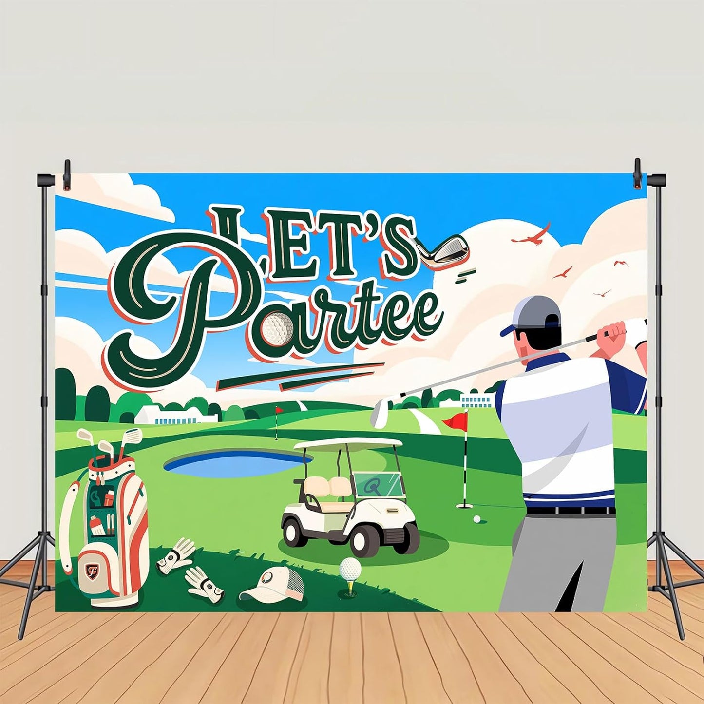 Let's Partee Golf Theme for Birthday Backdrop Green Grass Club Sports Grounds Photo Background Adult Kids Golf Birthday Party Decorations Banner Photo Booth Studio Props 9X6ft