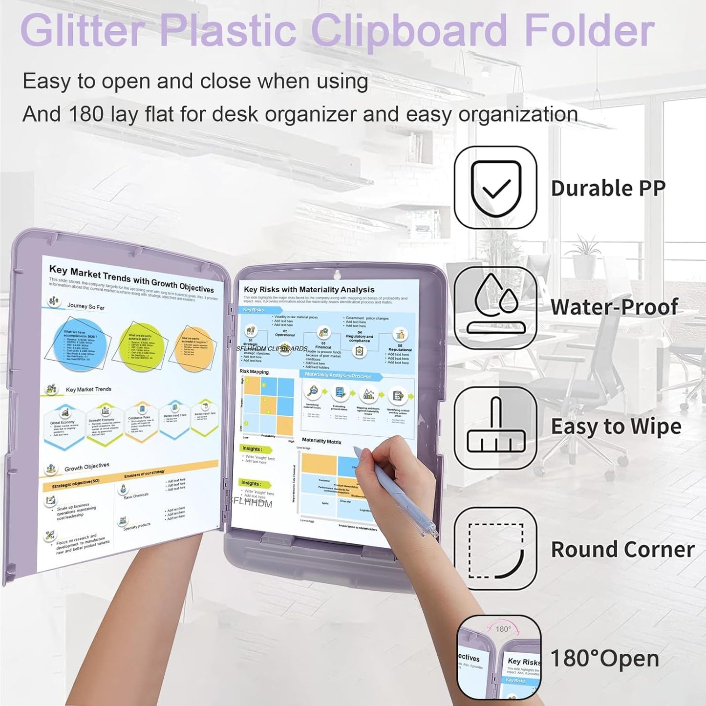 Clipboard with Storage,Storage Clipboard with Pen Holder, A4 Binder Clip Boards 8.5x11 with Low Profile Clip,Side Opening Nursing Clipboards, Clipboards Folder for Office Supplies-Lavender