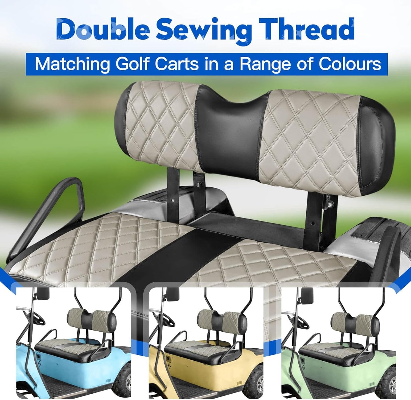 NOKINS Golf Cart Diamond Seat Covers Kit, Fit for EZGO TXT 1994-2013/EZGO RXV OEM Standard Front Seat Cushion, Golf Cart Vinyl Seat Cover, No Nails Required (Oyster Gray and Black)