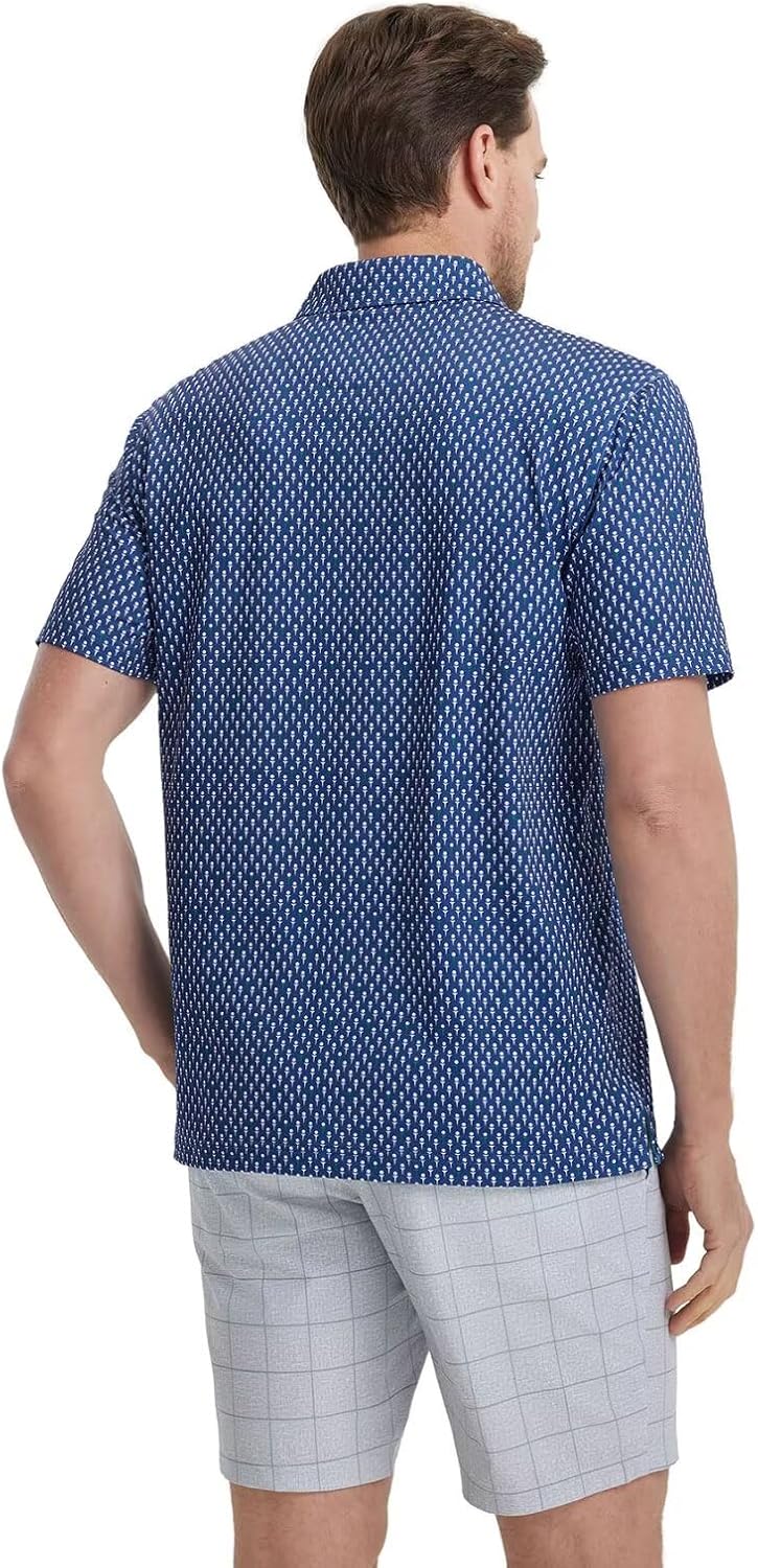 M MAELREG Mens Golf Shirt Short Sleeve Dry Fit Print Moisture Wicking Performance Patterns Collared Polo Shirt