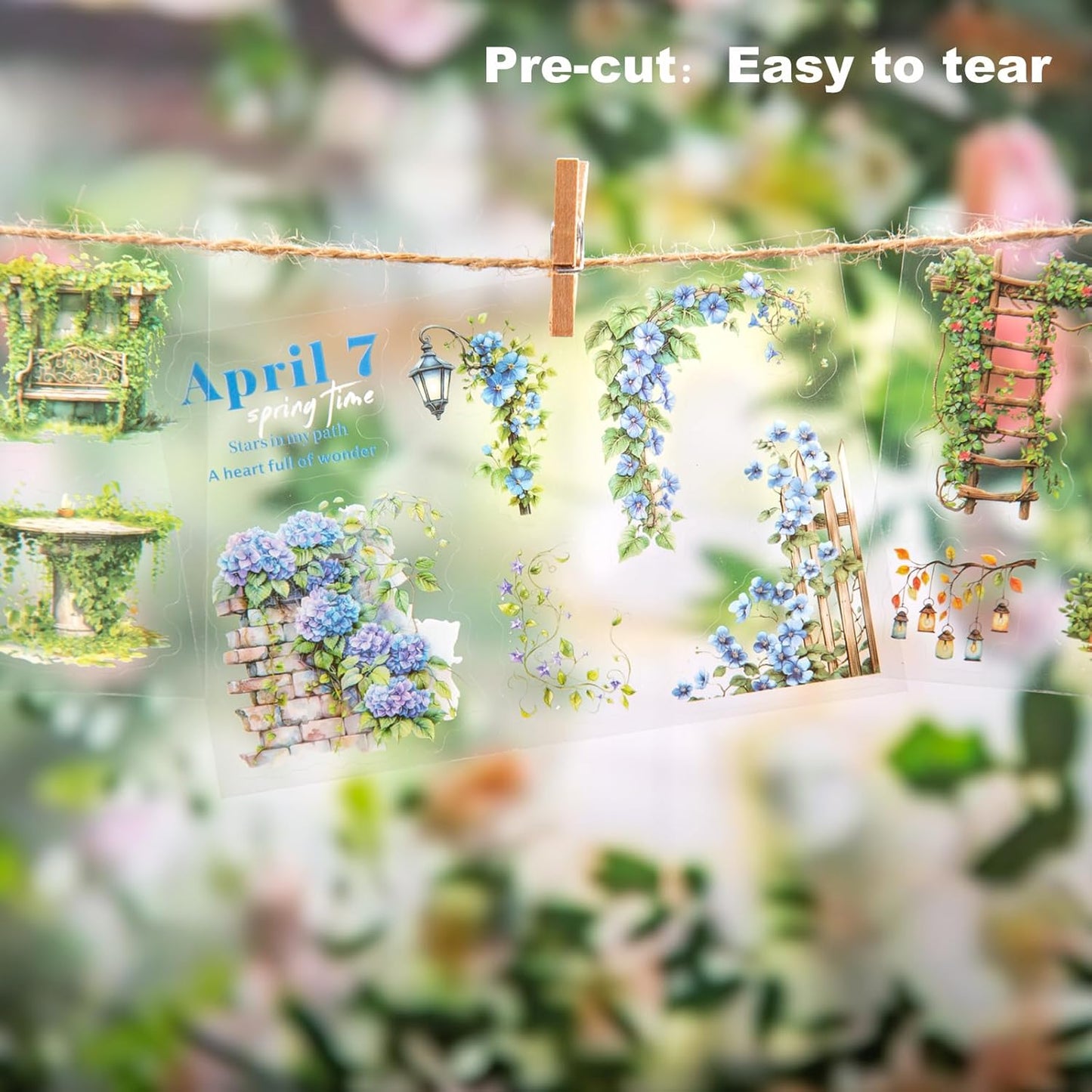 Vintage Garden PET Sticker Book Set – 4 Books, 64 Pages of Pre-Cut Waterproof Floral Stickers for Journaling, Scrapbooking, DIY Crafts and Planner Supplies