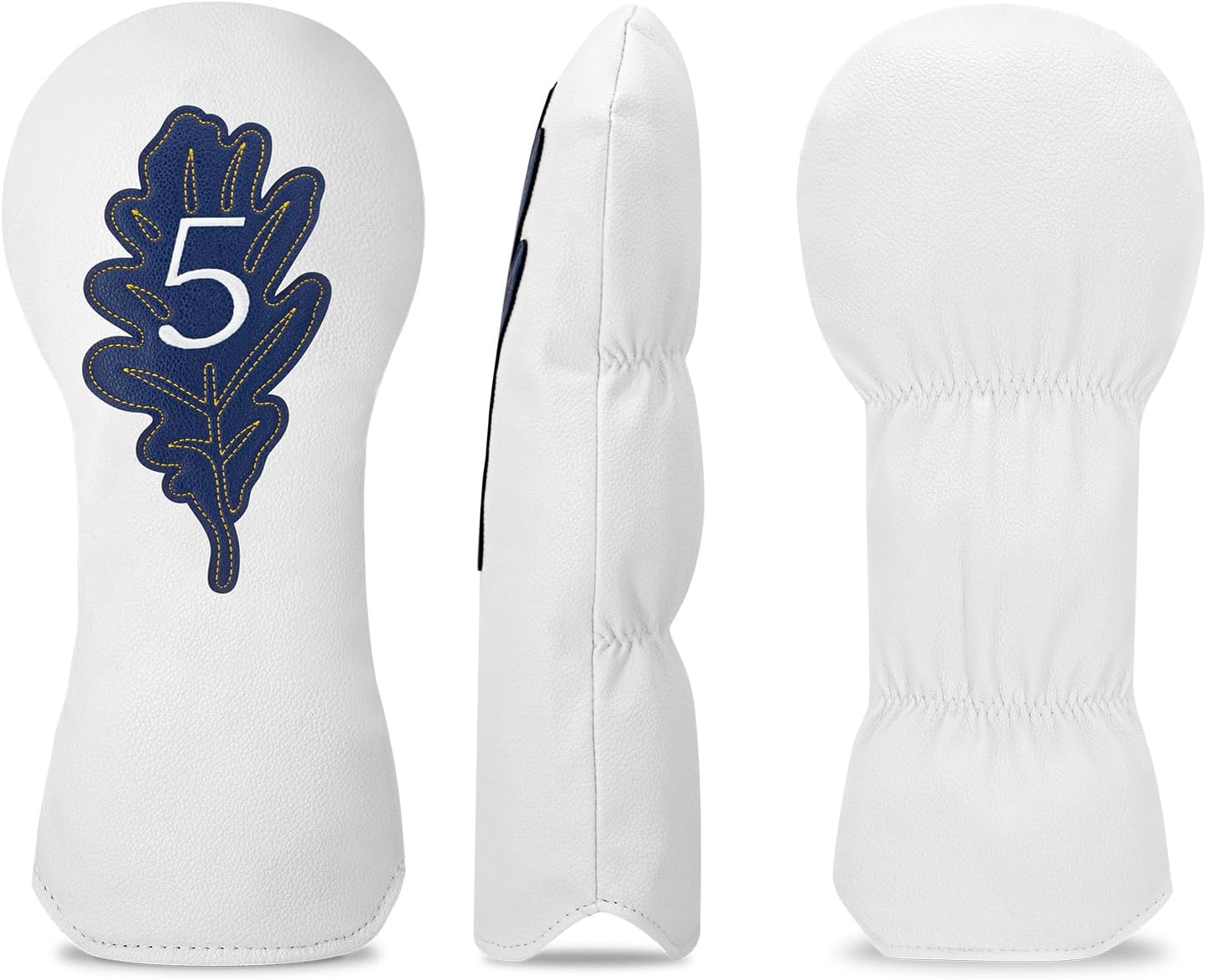 Golf Maple Leaves Head Cover Golf Club White Leather Headcovers Set Fits Driver Fairway Wood Hybrid Utility Putter Iron Wedge Headcover.