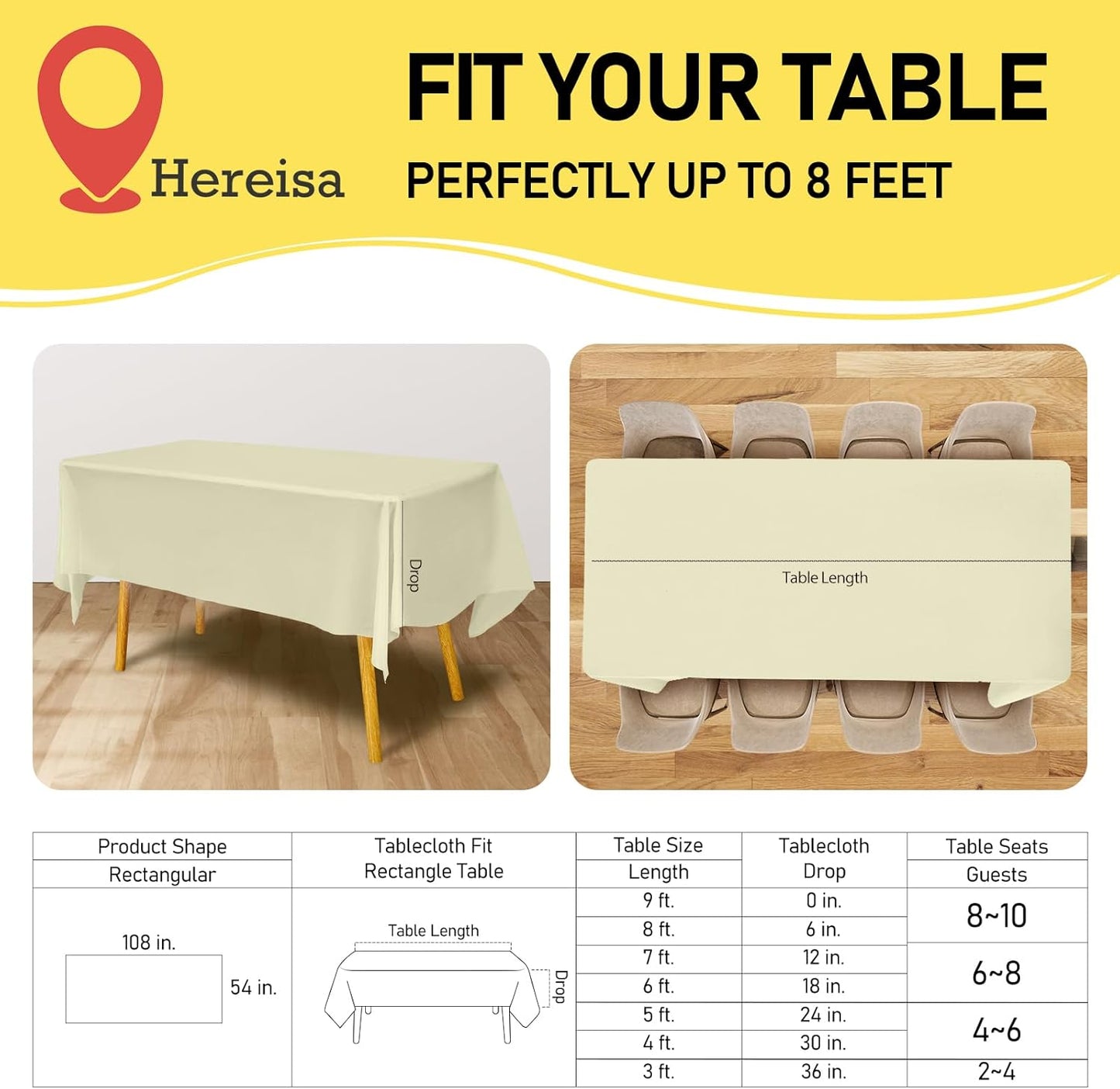 Plastic Ivory Tablecloths 3 Pack Cream Disposable Table Covers 54" x 108" Milky White Table Cloths for Bridal Shower Parties Picnic Engagements Weddings Birthdays, Fits 6 to 8 Foot Rectangle Tables