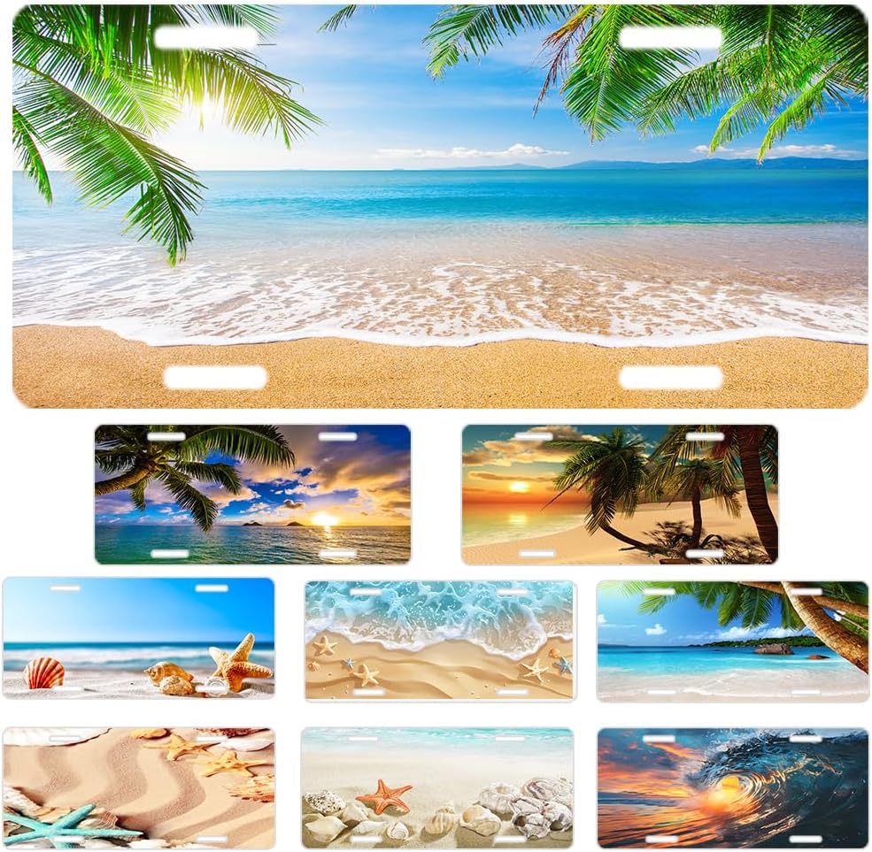 Custom License Plate Personalized Palm Tree Beach Funny Aluminum Front License Plates Decorative Rust-Free Metal Car Plate Covers for Women Men Car Tag Accessories fit Truck SUV 12 X 6 in