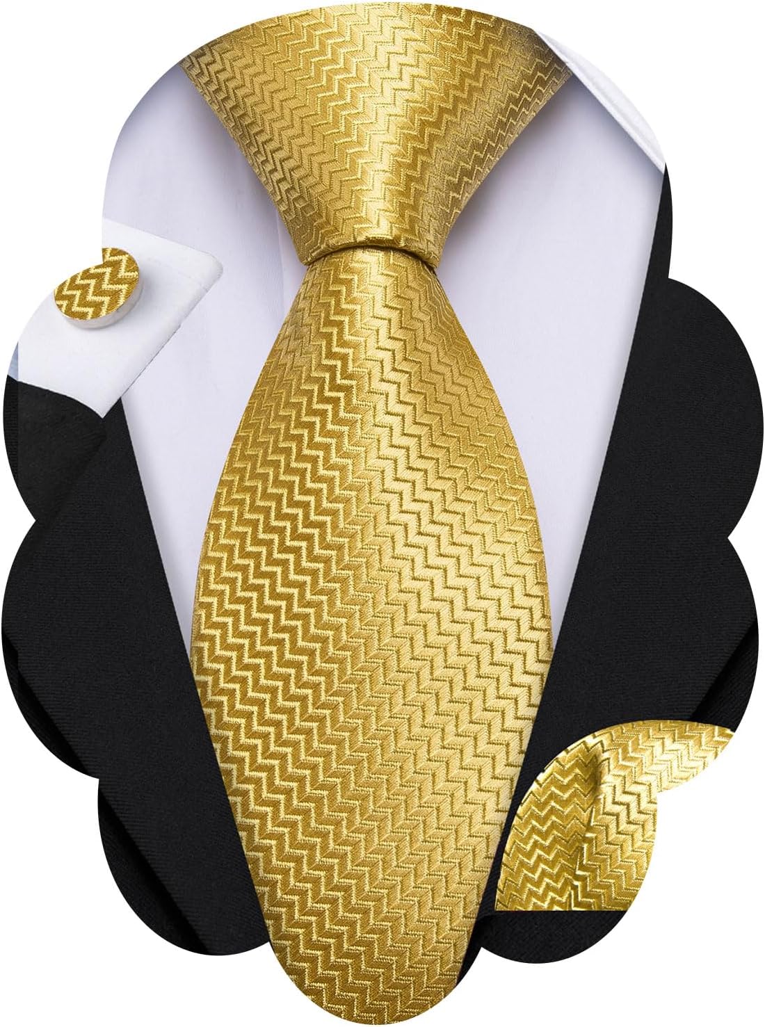 Barry.Wang Designer Classic Ties for Men Set Formal Pocket Square Cufflink Check Plaid