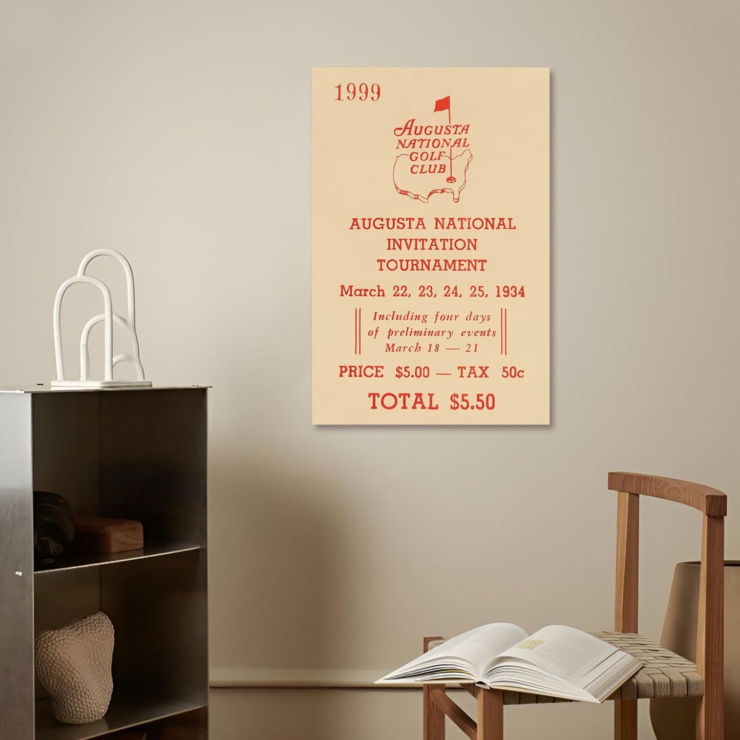 Framed Vintage Golf Wall Decor, Masters Golf Augusta National 1934 Tournament Wall Art Canvas Poster for Living Room Bedroom Office Decorations (12" x 16", Unframed)