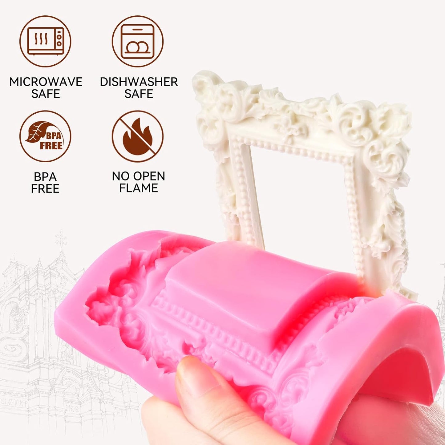 4 Pcs Photo Frame Silicone Molds, Vintage Picture Photo Frames Fondant Molds for Cupcake Topper, Chocolate, Candy, Donut Cake Puck Decoration and Clay Craft Making