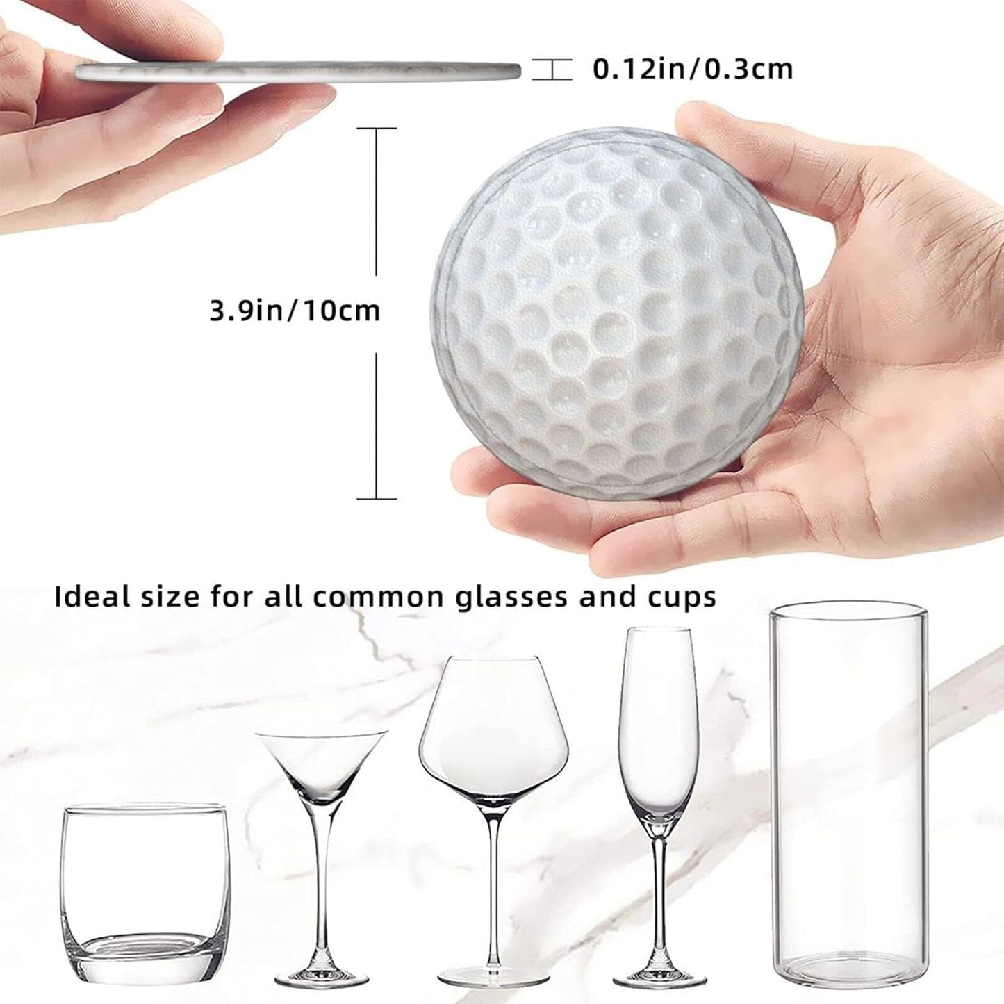 Golf Coasters for Drinks with Holder Round Leather Coasters Set of 6 Cups Mugs Mat Pad for Home Kitchen Bar