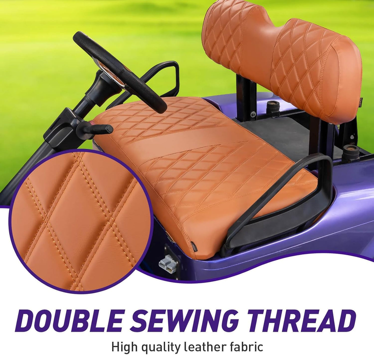 NOKINS Golf Cart Diamond Seat Covers Kit, Fit for EZGO TXT 1994-2013/EZGO RXV OEM Standard Front Seat Cushion, Golf Cart Vinyl Seat Cover, No Nails Required (All Brown)