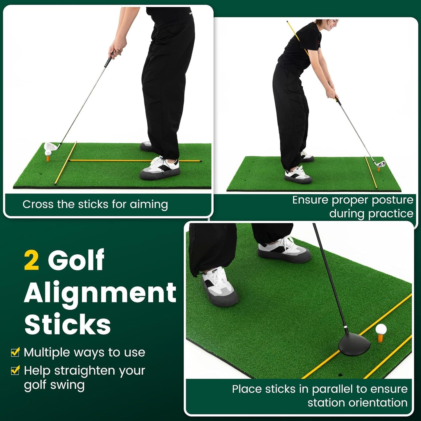 Goplus Golf Mat, 5x3ft/5x4ft Golf Hitting Mat 20/25/27/32mm Thick w/2 Alignment Sticks & 2 Golf Tees, Portable Artificial Turf Grass Training Mat Practice for Indoor Outdoor