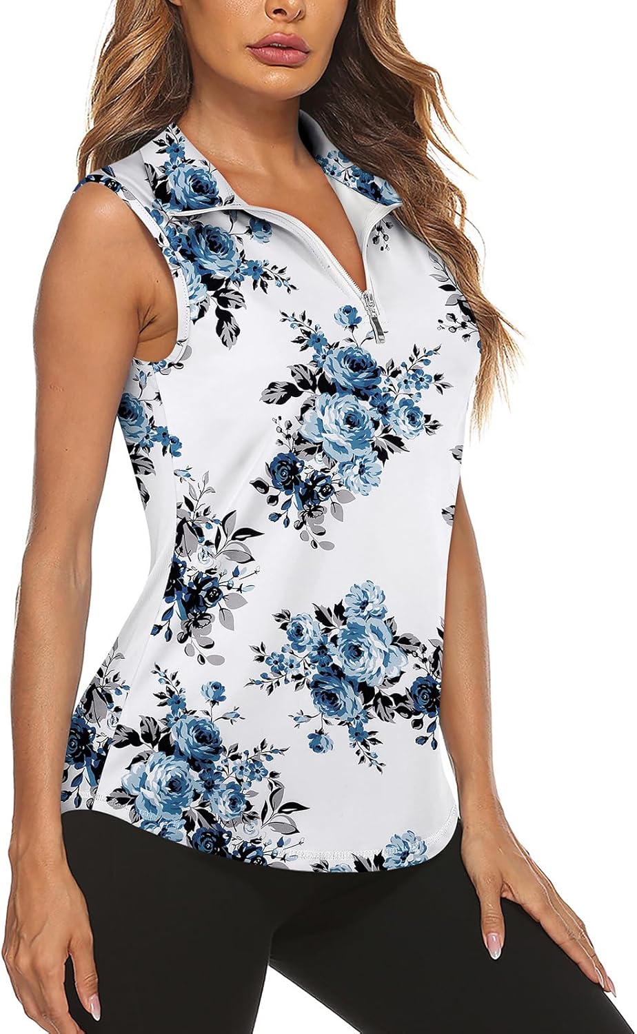 Koscacy Women's Sleeveless Golf Tennis Polo Shirts Zip Up Dry Fit Workout Tank Tops Athletic Shirt