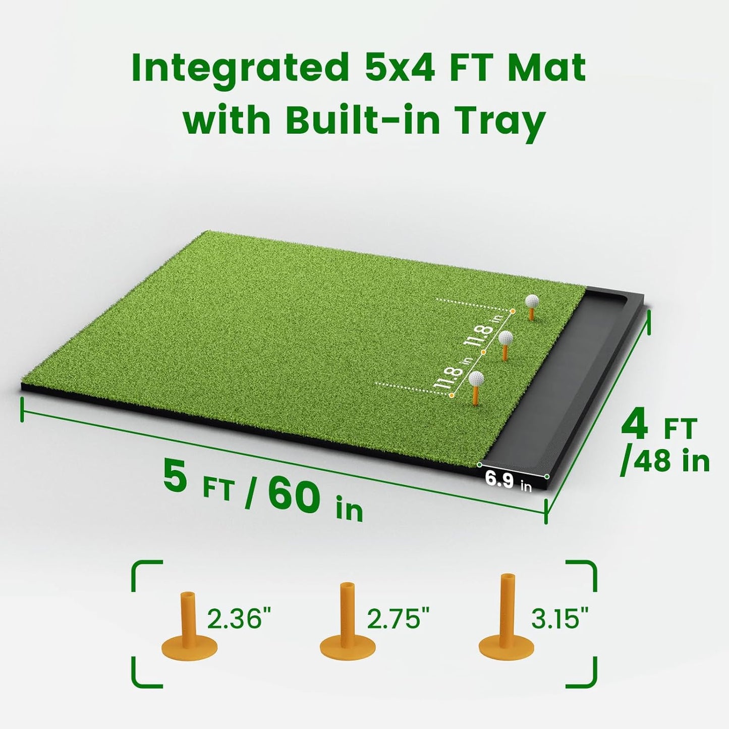 Golf Hitting Mat with Ball Tray, 5x4 & 6x4 ft, 26mm/31mm Thick, Standard & Alignment Line Options, Premium Golf Practice Mat for Indoor Outdoor Swing & Chipping