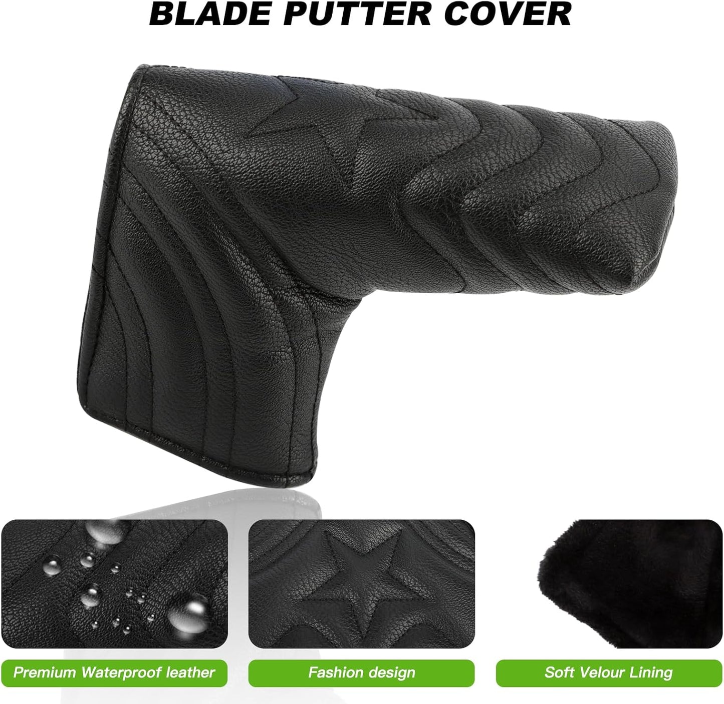 4pcs or 1pc Golf Club Head Covers for Woods, Driver, Fairway, Hybrid – Premium PU Leather with Interchangeable Tags & Magnetic Blade and Mallet Putter Covers