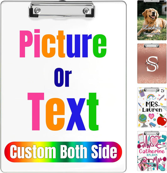 Personalized Acrylic Clipboard with Name Photo Logo Custom Clipboard for Kids Women Men Custom Back to School Teacher Nurse Gift for Teachers Nurses Classroom Office
