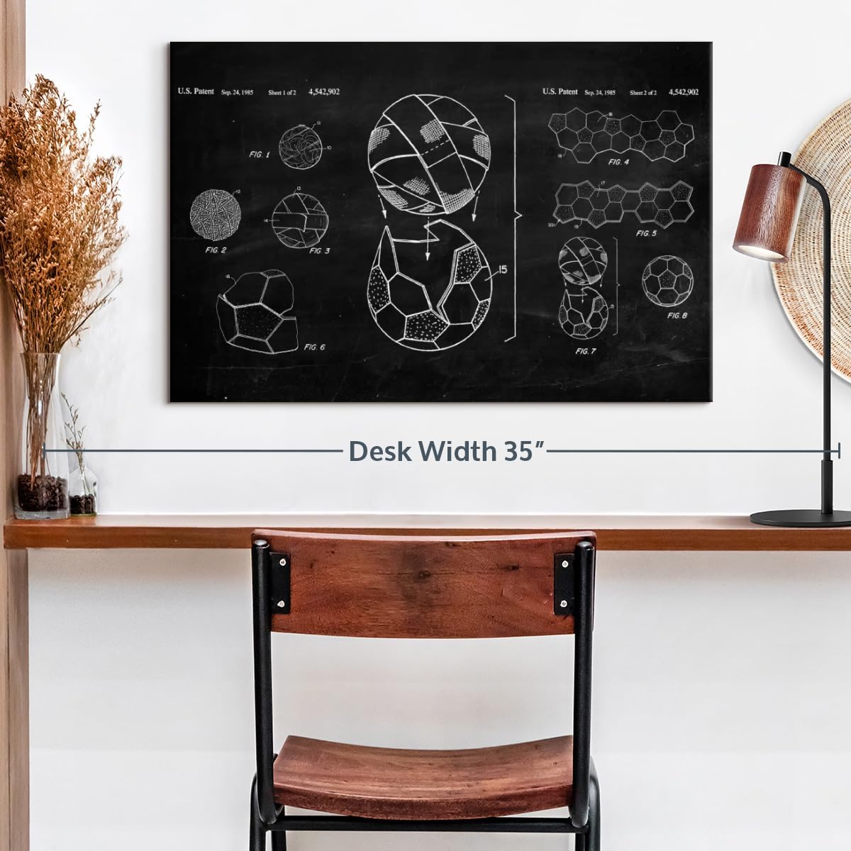 ElephantStock Soccer Ball BW Patent Canvas - 1 Panel Sports Patent Wall Art Decor - Sports Decorations for Boys Room - Wall Art and Office Decor - 24" X 16"