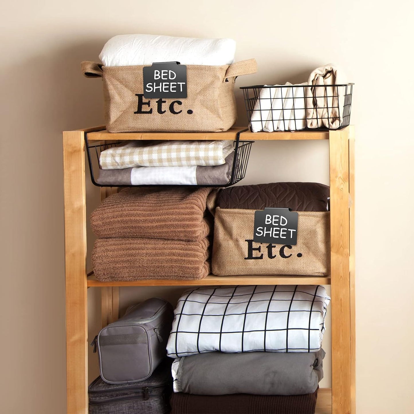 32 Pieces Basket Labels Clip Set, Include 30 Pieces Kitchen Clip Label Holder Removable PVC Bin with 2 Pieces Chalk Marker for Basket Pantry Organization Box (Black Label Clip, White Pen)