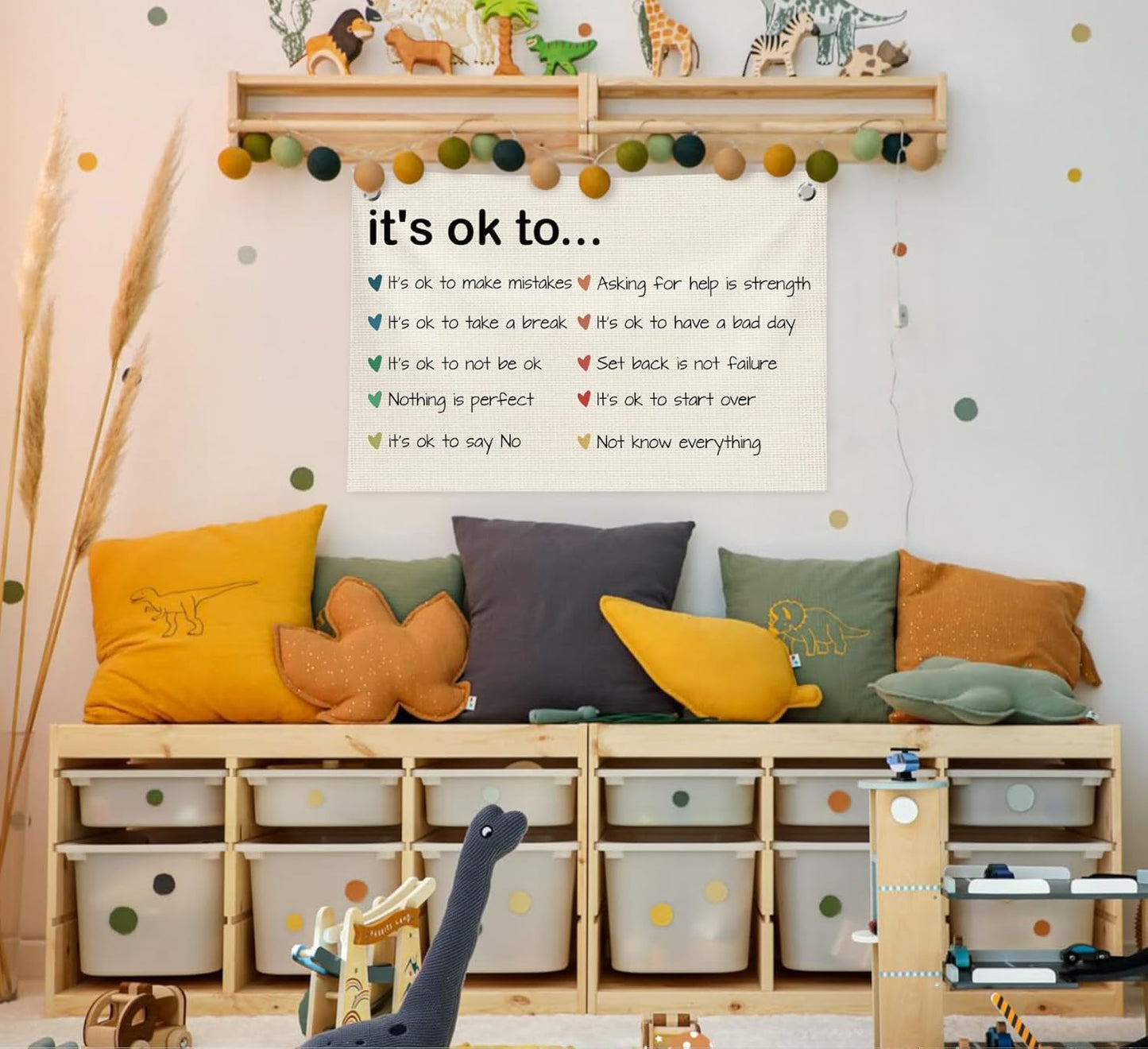 Classroom Wall Decor,Mental Health Canvas Banner Flags,Positive Affirmations Wall Decor for Homeschool Classroom Preschool Nursery Kids Room,30x20 Inch