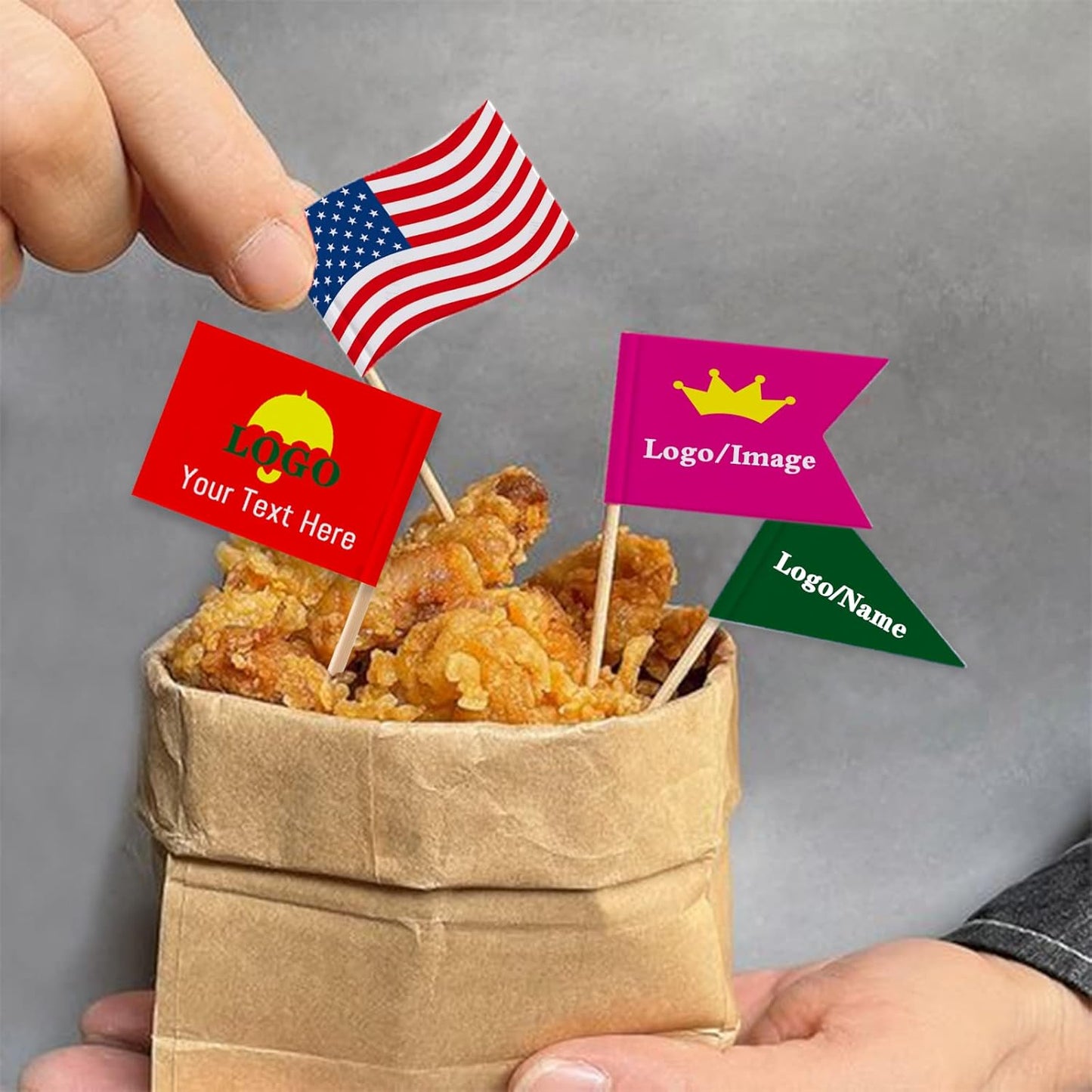Custom Toothpick Flags with Logo/Photo 100Pcs, Personalized Cheese Markers for Hamburger Cupcakes Toppers Party Decoration Food Labeling -Fluttering
