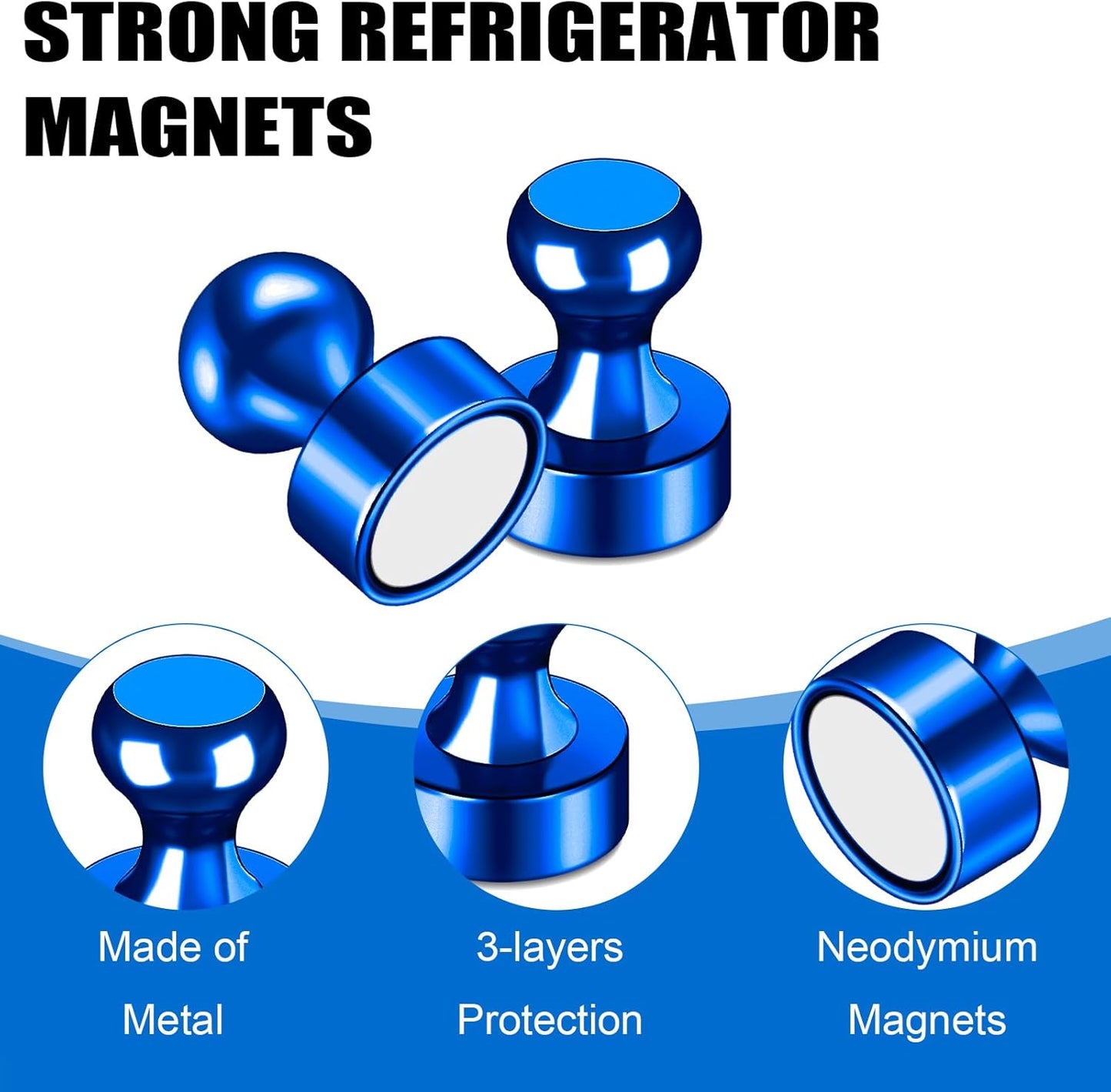 LOVIMAG Fridge Magnets 20Pcs Refrigerator Whiteboard Small Strong Magnet Classroom Kitchen Accessories Decorative Locker Set Decor Must Haves Office Calendar Refrigerador Magnetic Cute Crafts Blue