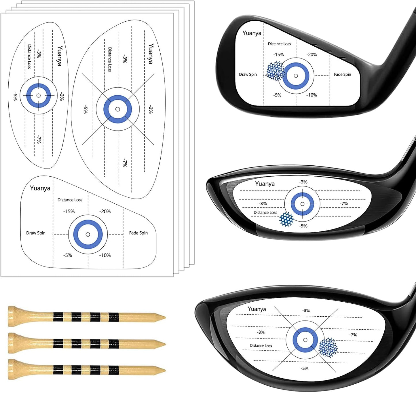 Yuanya Golf Impact Tape - 150 PCS High-Resolution Golf Stickers for Irons, Driver & Fairway Woods, Impact Stickers for Golf Clubs, Non-Residue, Swing Training Aid Impact Labels