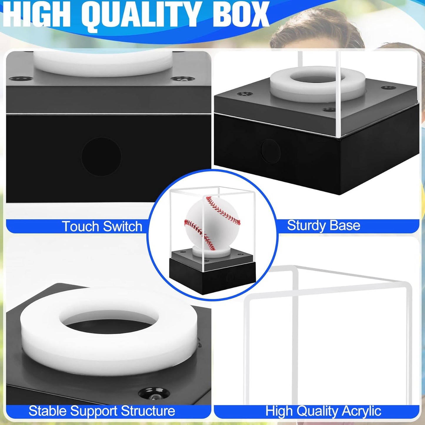 Baseball Display Case with LED Light & UV Protection – High Transparency Acrylic Cube Holder for Balls, Pool Balls, Tennis Balls, Golf Balls,Cards, Memorabilia Gifts