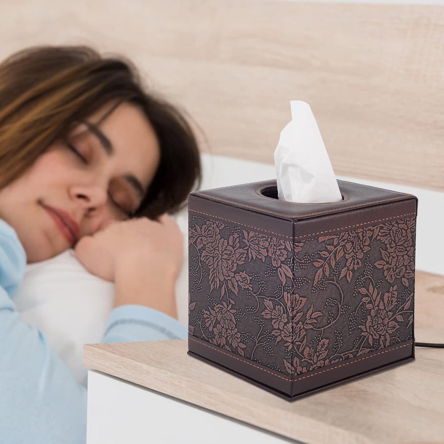 Tissue Box Cover Square,Modern Leather Tissue Box Holder for Napkin Facial Paper Organizer Bottom with Magnet Reinforcement for Home/Hotel/Restaurant/Office/car/Living Room(Retro)