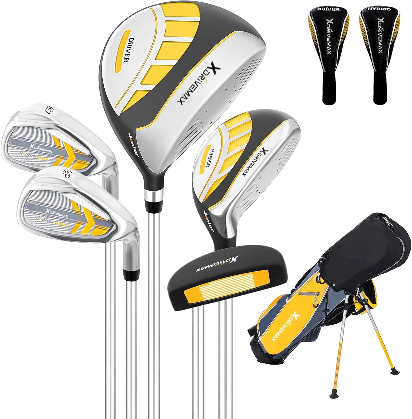 5/6 Pieces Kids Golf Club Set, Junior Golf Club Set Ages 4-12 Includes Stand Bag, 1# Drive, 5# Hybrid, 6/7#, 9/P# Irons and Putter Right Hand for Boys Girls