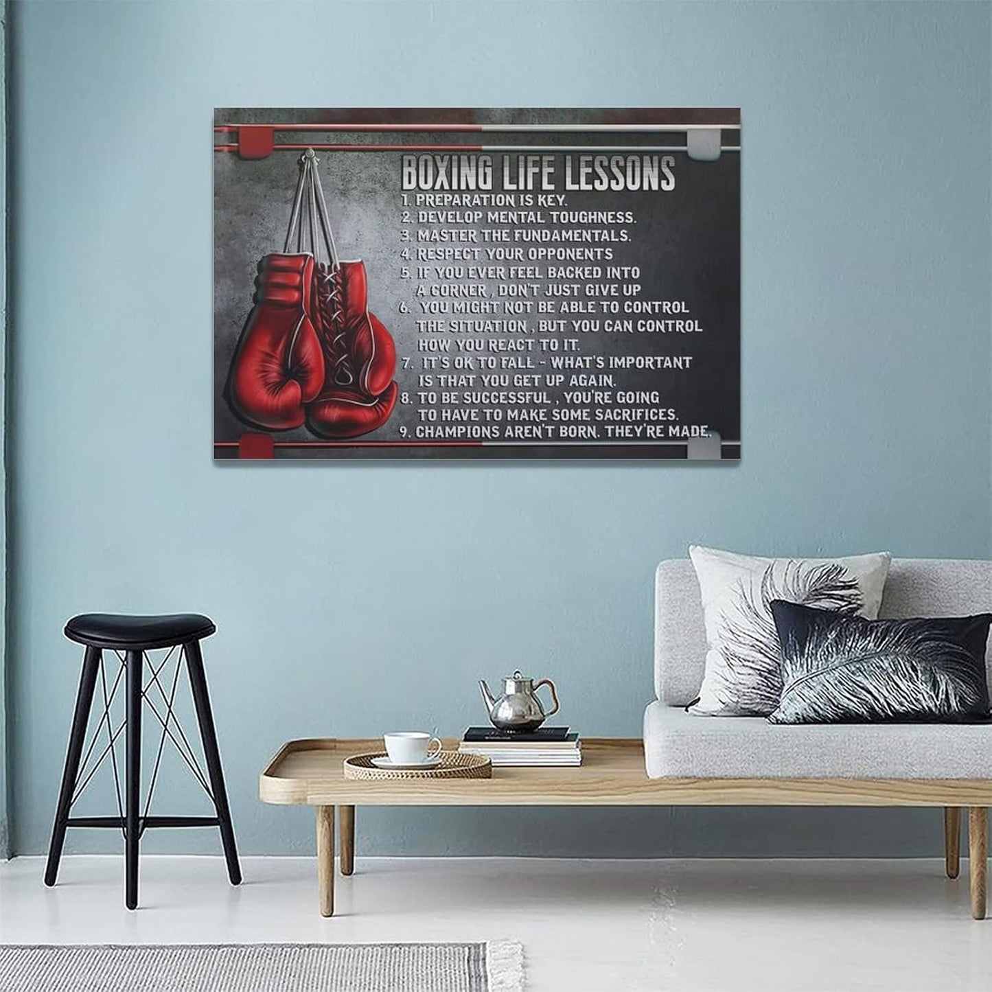 Boxing Wall Art Sports Lessons Pictures With Motivational Quotes - Gloves Canvas Painting Artwork Modern Home Decorations Framed for Bedroom Office Living Room 16"x24"
