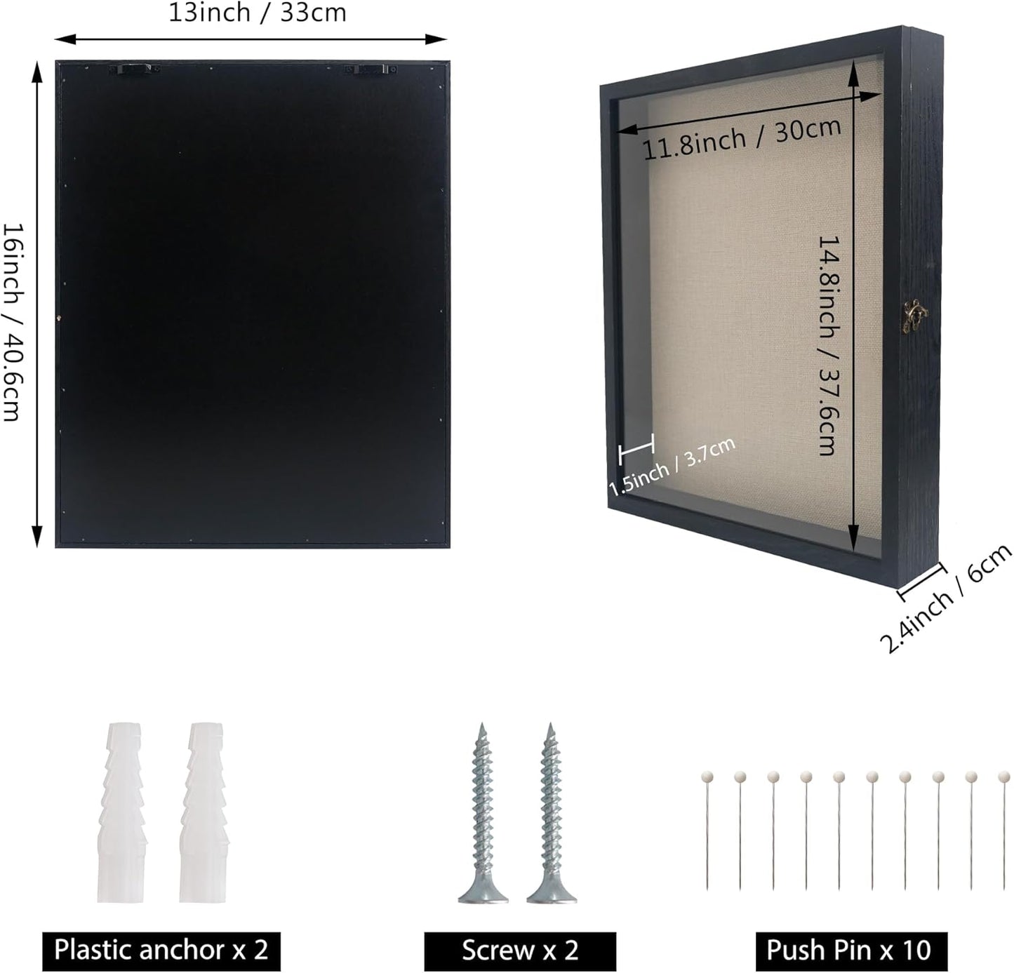 GraduatePro Shadow Box Frame 13X16 Display Case with Linen Back, Real Glass Window Door with Hinge, Picture Frame Wedding Bouquet Memorabilia Medals Photos Memory Box for Keepsakes Rustic Black