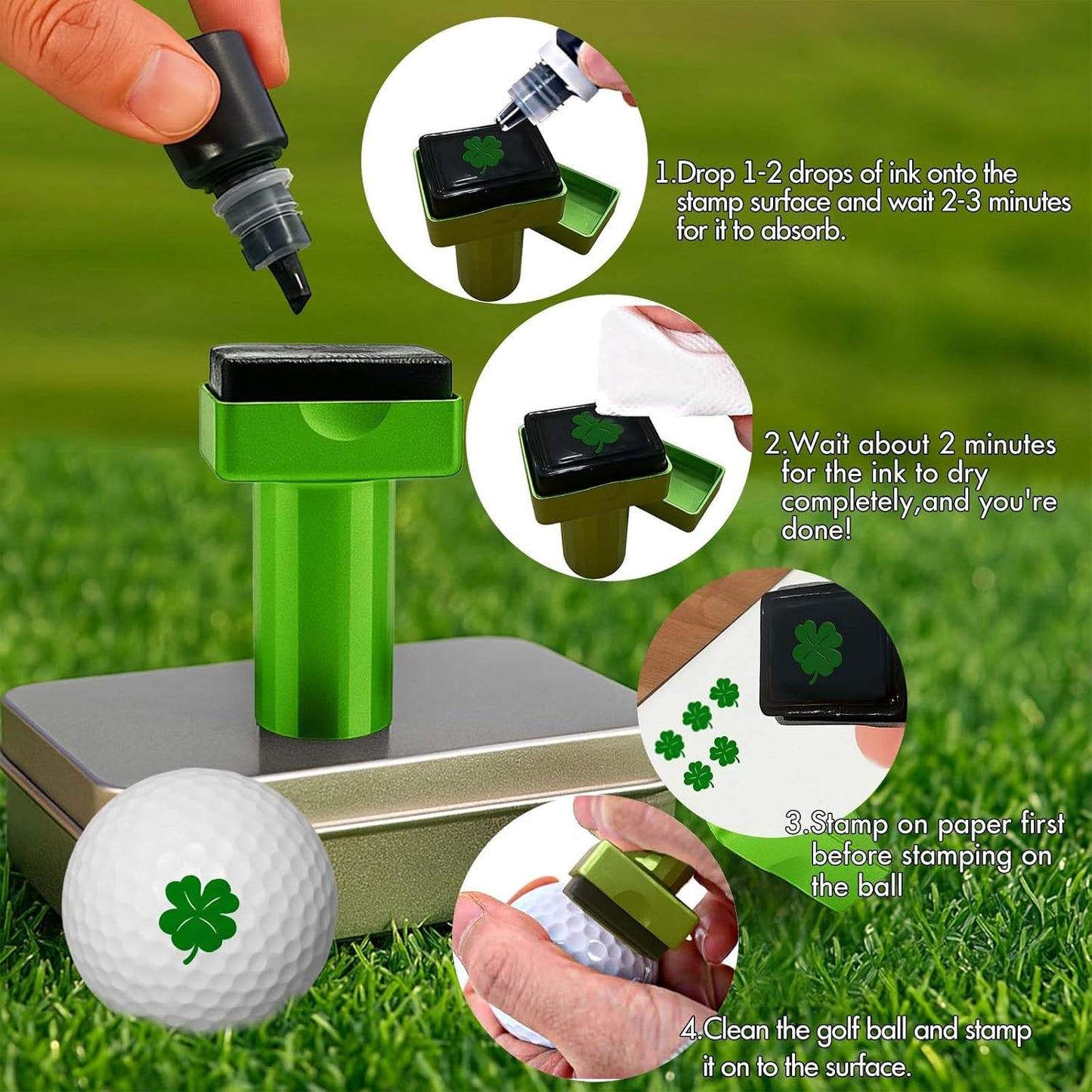 Lihome Golf Ball Stamp Personalized - Durable Waterproof Reusable Ink Stamper, Custom Golf Gift for Men, Dad, Retirement, Father's Day, Birthday & Christmas