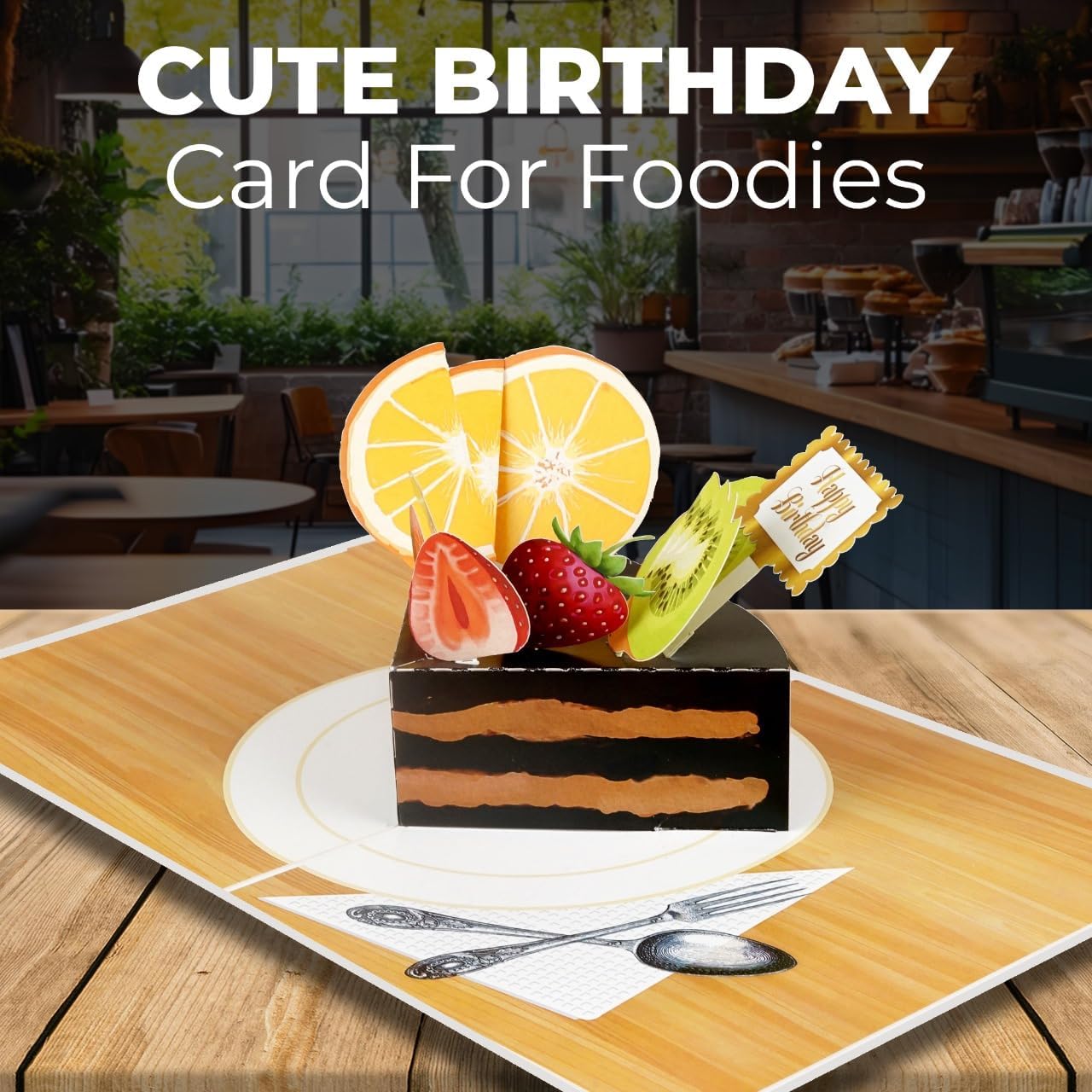 iGifts And Cards Birthday Cake Pop-Up Greeting Card – Fun, Belated, Gender Neutral Birthday Card, Layered Cake Slice with Fork, Includes Envelope & Notecard, 6” x 8”