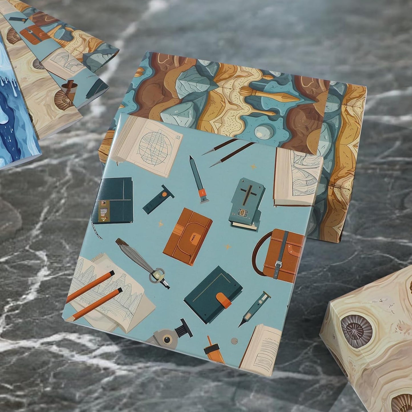 Pineraap Geology Wrapping Paper 12 Sheets Rock & Fossil Themed Designs Gift Wrap for Geology Lovers,Geologist,Science Teachers,School Supplies,20"×28"