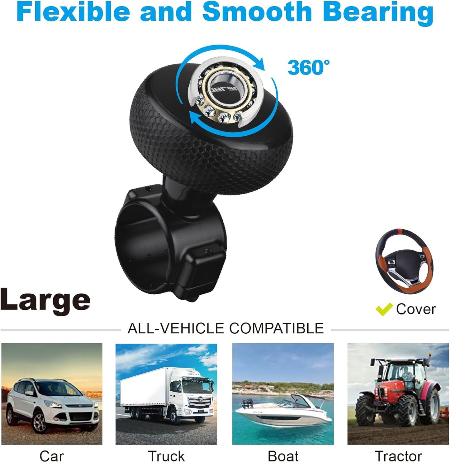 Hypersonic Steering Wheel Knob - Durable Black Suicide Knob Large Steering Wheel Ball Bearings, Making Steering Effortless and Smooth