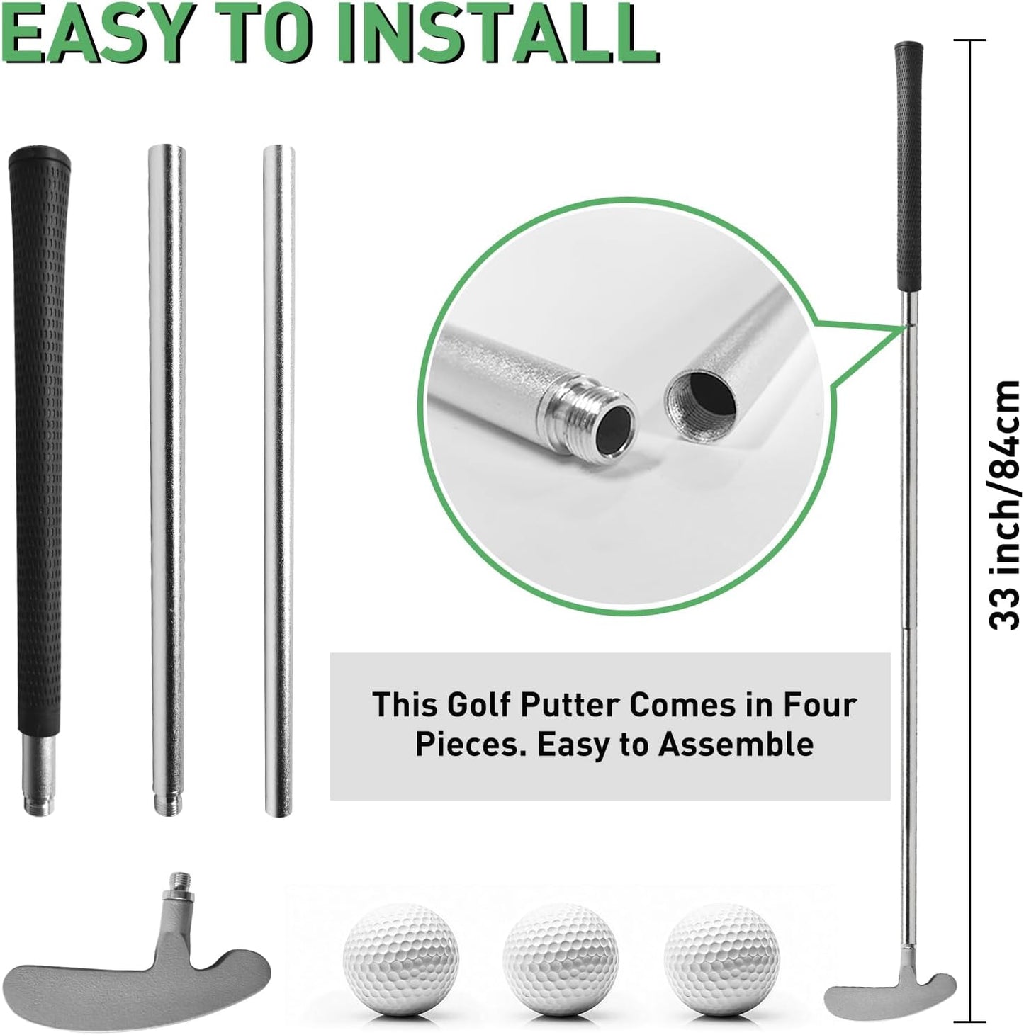 QPPKI Golf Putter - 33" Two-Way Putter for Left/Right Hand, with Practice Balls, Golf Combo Set for Men's Women's Kids, Indoor Outdoor Use