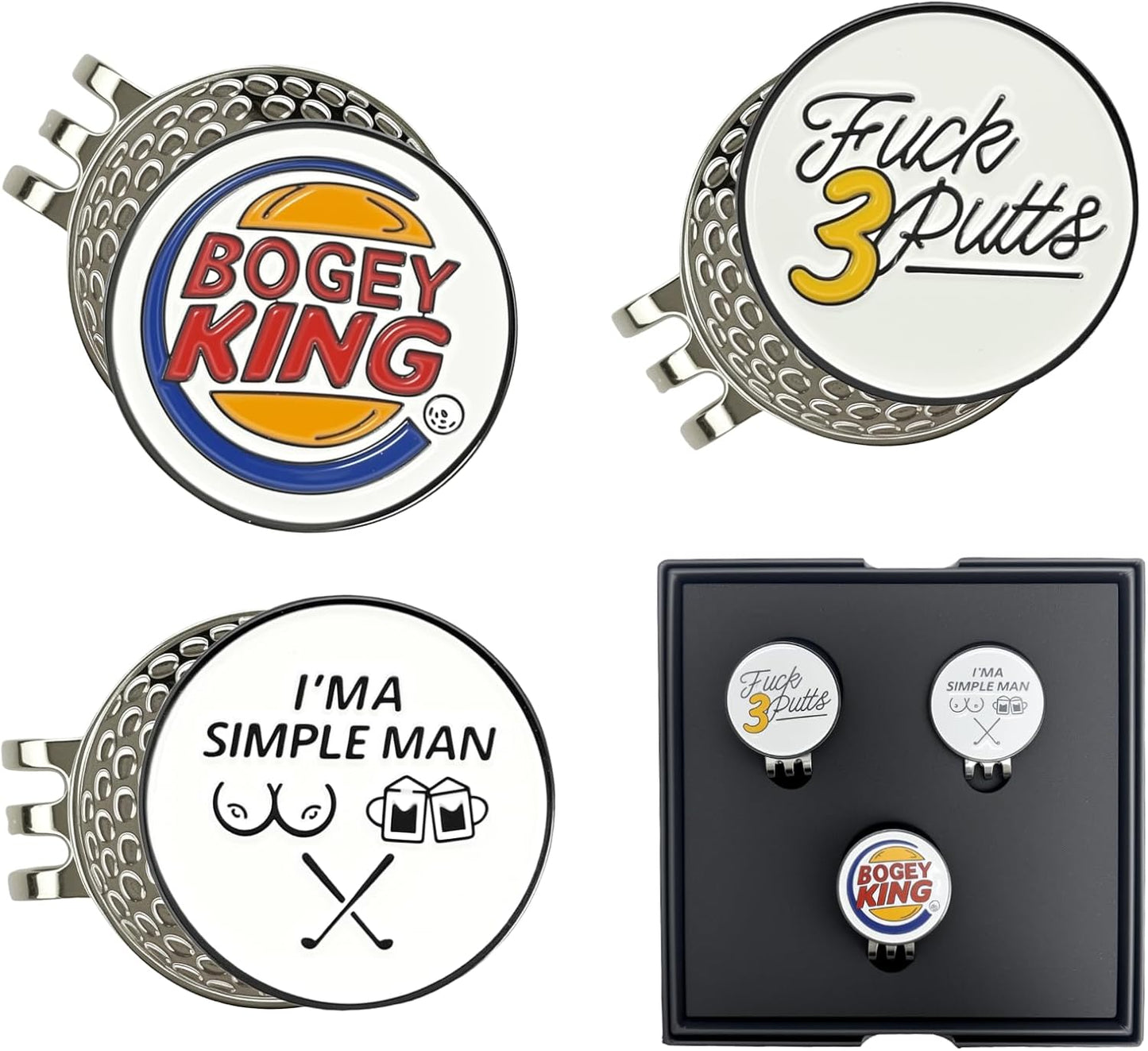 Golf Ball Marker with Magnetic Hat Clip, 3 Pack Happy-Gilmore Golf Ball Markers, Personalized Golf Accessories for Hats, Gloves, Bags, Perfect for Golf Rounds, Practice, Gifts for Golf Fans