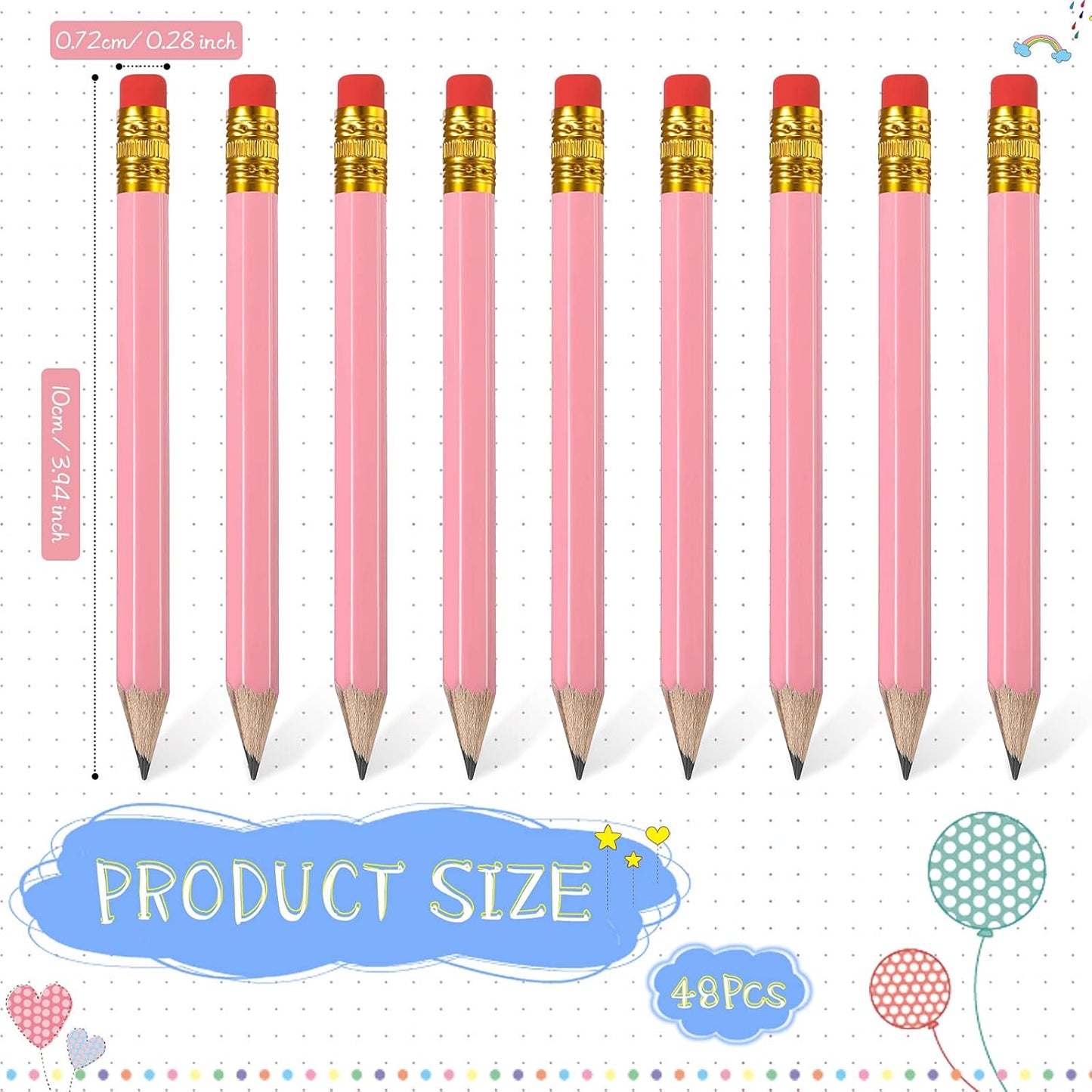Zonon 48 Pieces Golf Pencils Mini Half Pencils with Eraser Short with Erasers Bulk Small for Kids HB Wedding Bridal School Office Writing Drawing Pocket(Pink)
