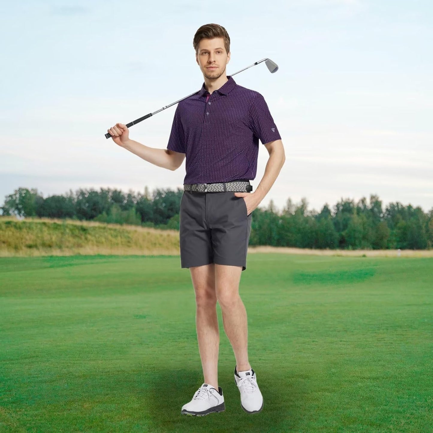 M MAELREG Mens Golf Shirt Short Sleeve Dry Fit Print Moisture Wicking Performance Patterns Collared Polo Shirt