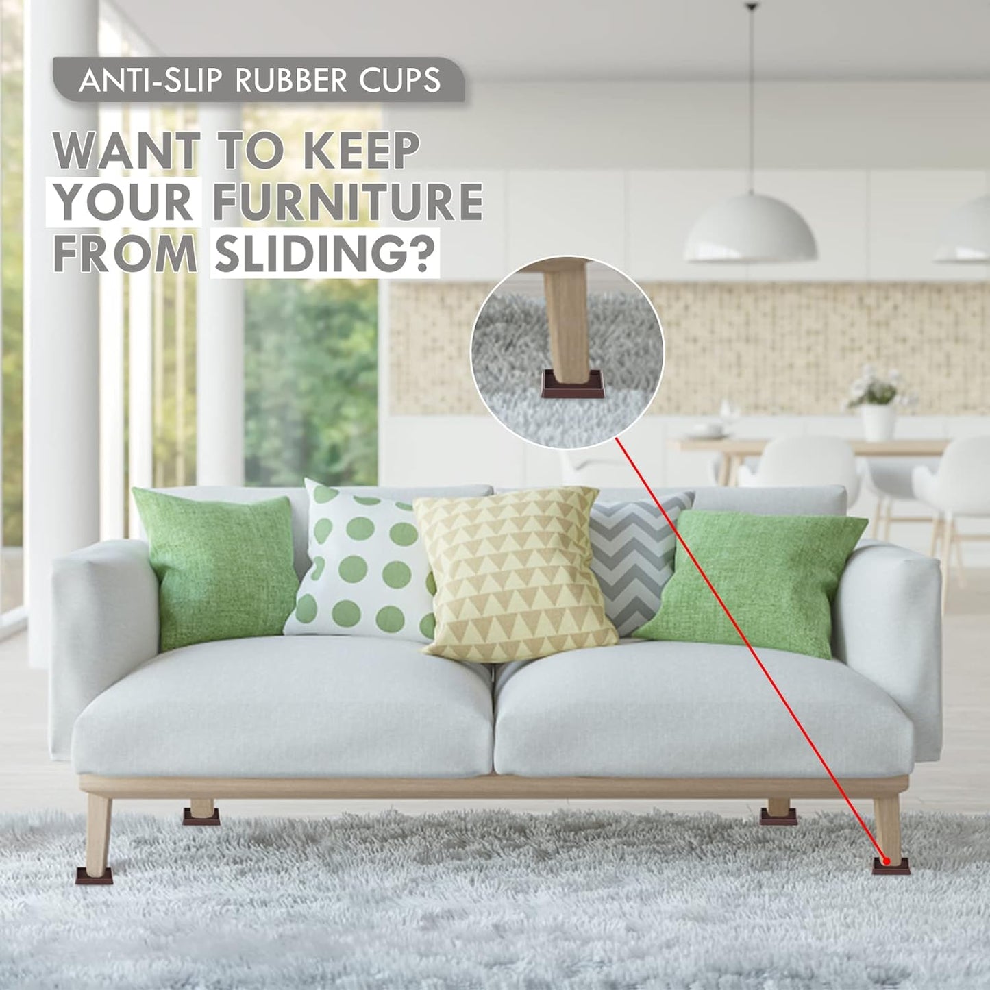 2X2 Rubber Caster Cups, Non Slip Furniture Pads, Anti-Slip Gripper, Anti Skid Furniture Feet, Anti Slide Floor Protector for Bed Couch Table Chair Stoppers - 12 Pack, Brown