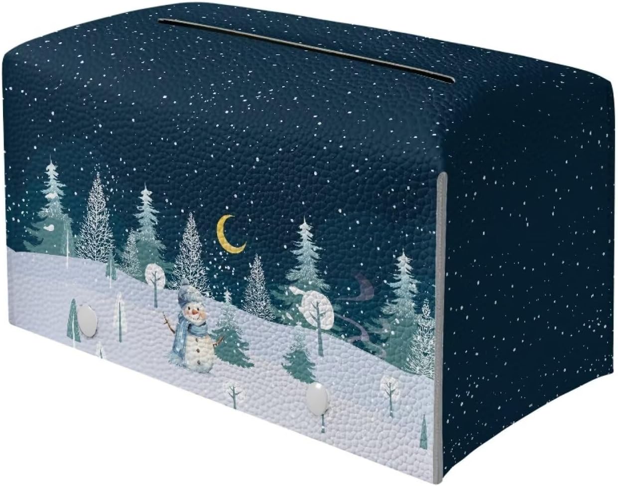 Winter Christmas Tree Snowman 9.7x5.2x5.12 Pu Leather Rectangle Tissue Box Modern Decorative Tissue Box Case Organizer Holder Practical Stable Tissue Box Organizer for Home