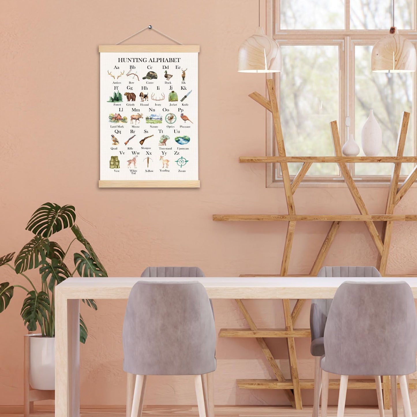 pouep Hunting Alphabet Nursery Wall Art Poster, Hunting Nursery Decor, Forest Animal ABC Alphabet Educational Canvas Prints Wall Decor for Kids Baby Toddler Boys Room Dorm, 12x16 Inches