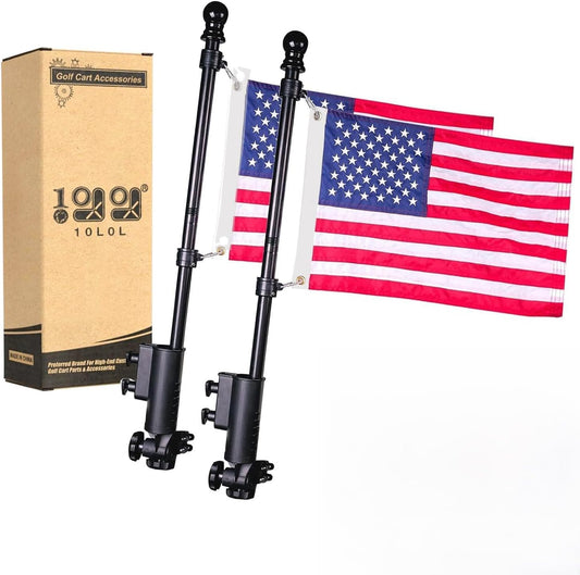 10L0L Golf Cart Flag Holder, Flag Pole Kit for Yamaha Club Car DS/Precedent and EZGO TXT/RXV Golf Cart, Embroidered USA Flag (12"×18") Included