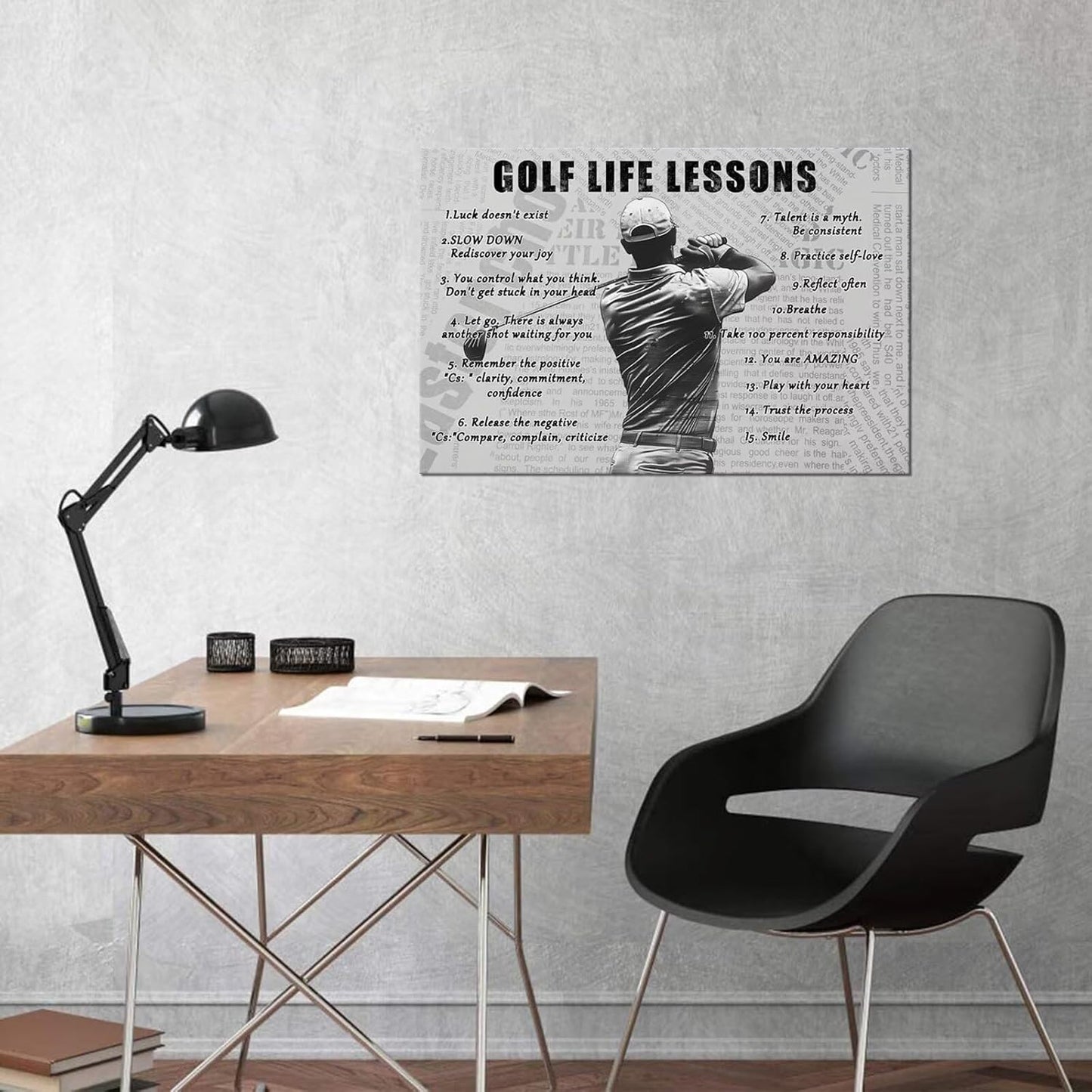 Golf Sports Wall Art Golf Life Lessons Wall Decor Golf Sign Retro Poster Boy Men Room Motivational Decorations Canvas Print Painting Artwork for Living Room Home Decorations Framed (12 x 16 inch)