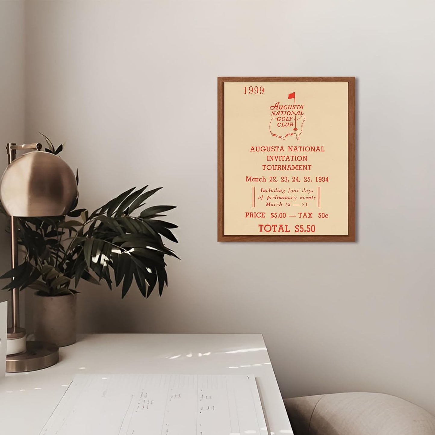 Framed Vintage Golf Wall Decor, Masters Golf Augusta National 1934 Tournament Wall Art Canvas Poster for Living Room Bedroom Office Decorations (16" x 24")