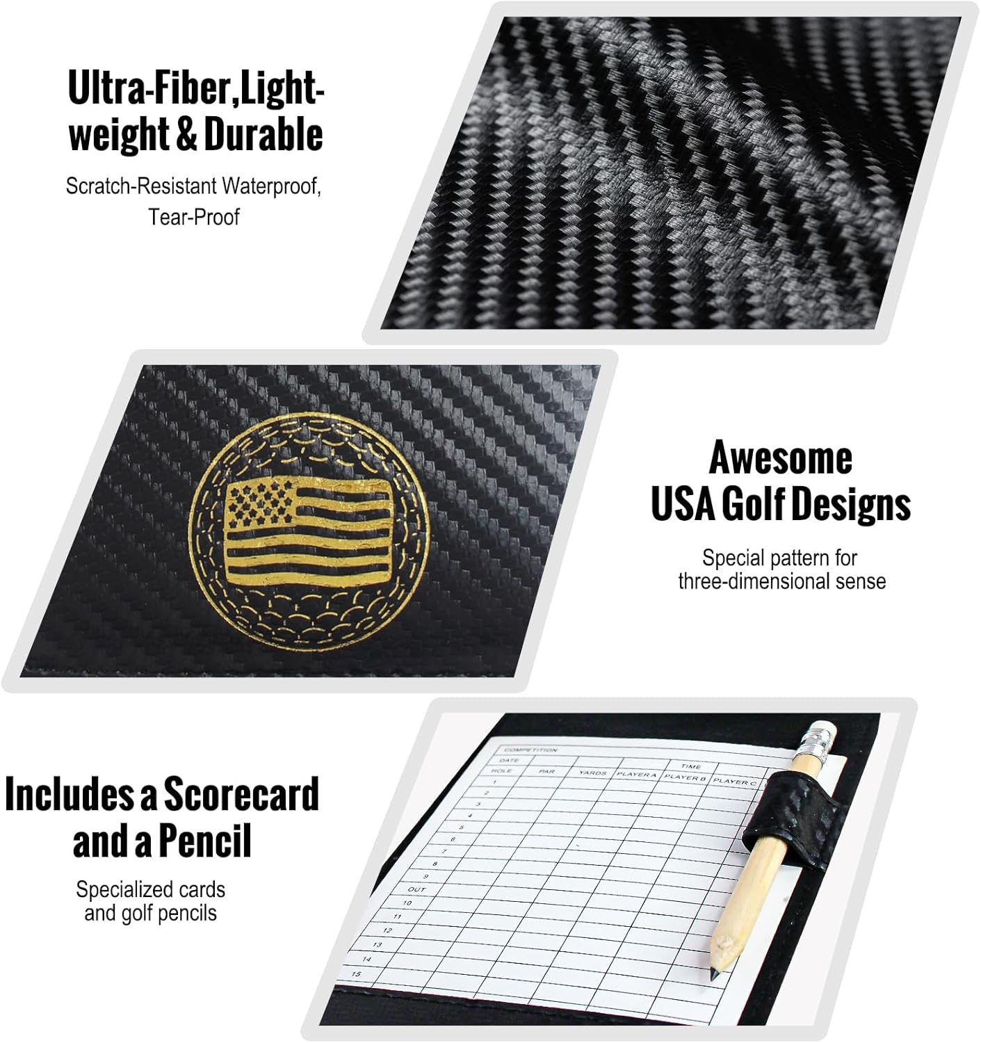 Leather Golf Scorecard Holder: USA Genuine Crazy Horse Leather Golf Yardage Book Cover with 1 Scorecard 1 Pencil Golf Notebook Back Pocket Cool Golf Gifts for Him Golfers Men