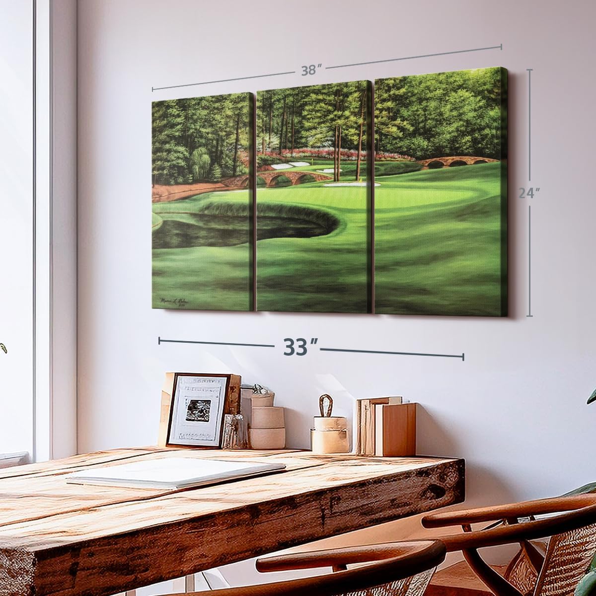 ElephantStock Augusta National 11th Hole I Wall Art - Horizontal Canvas - 3-Piece Living Room Wall Decor - Painting Sports Canvas Print - Green and Brown Decor for Wall by Marci Rule - 38" X 24"