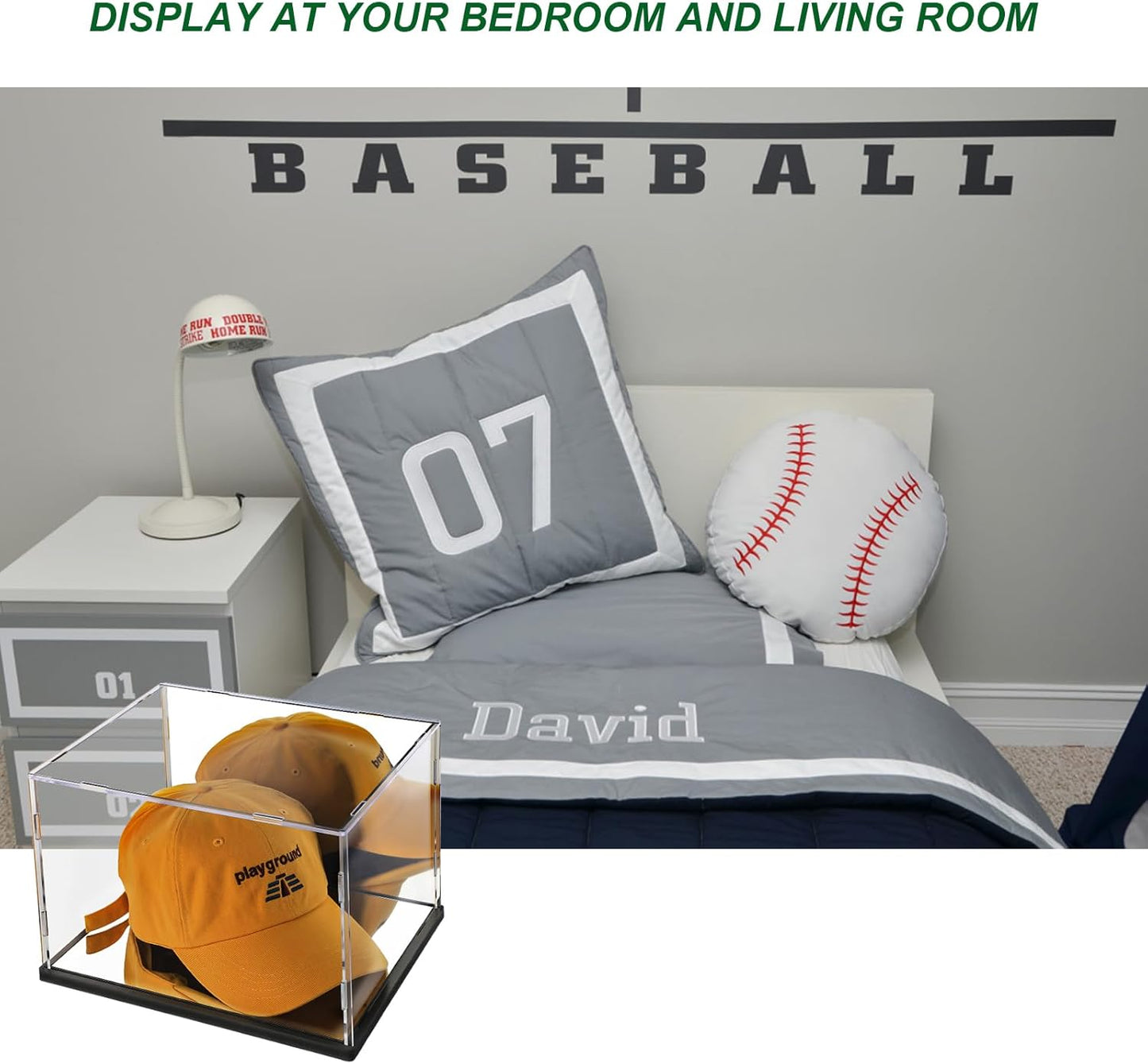 Hat Display Case Mirror Background and Base,Clear Acrylic Baseball Cap Display Box Stand,UV Protection Signed Hat Transparent Showcase Football,Snapback Caps,Ideal Gift for Caps Collector